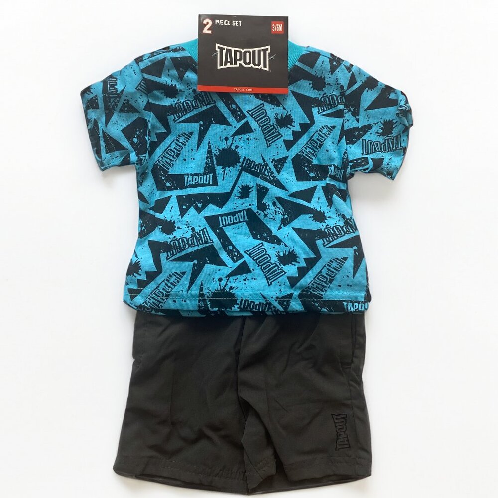 TAPOUT Boys 3/6 Month 2 Piece Summer Blue Short Sleeve Top with Gray Shorts